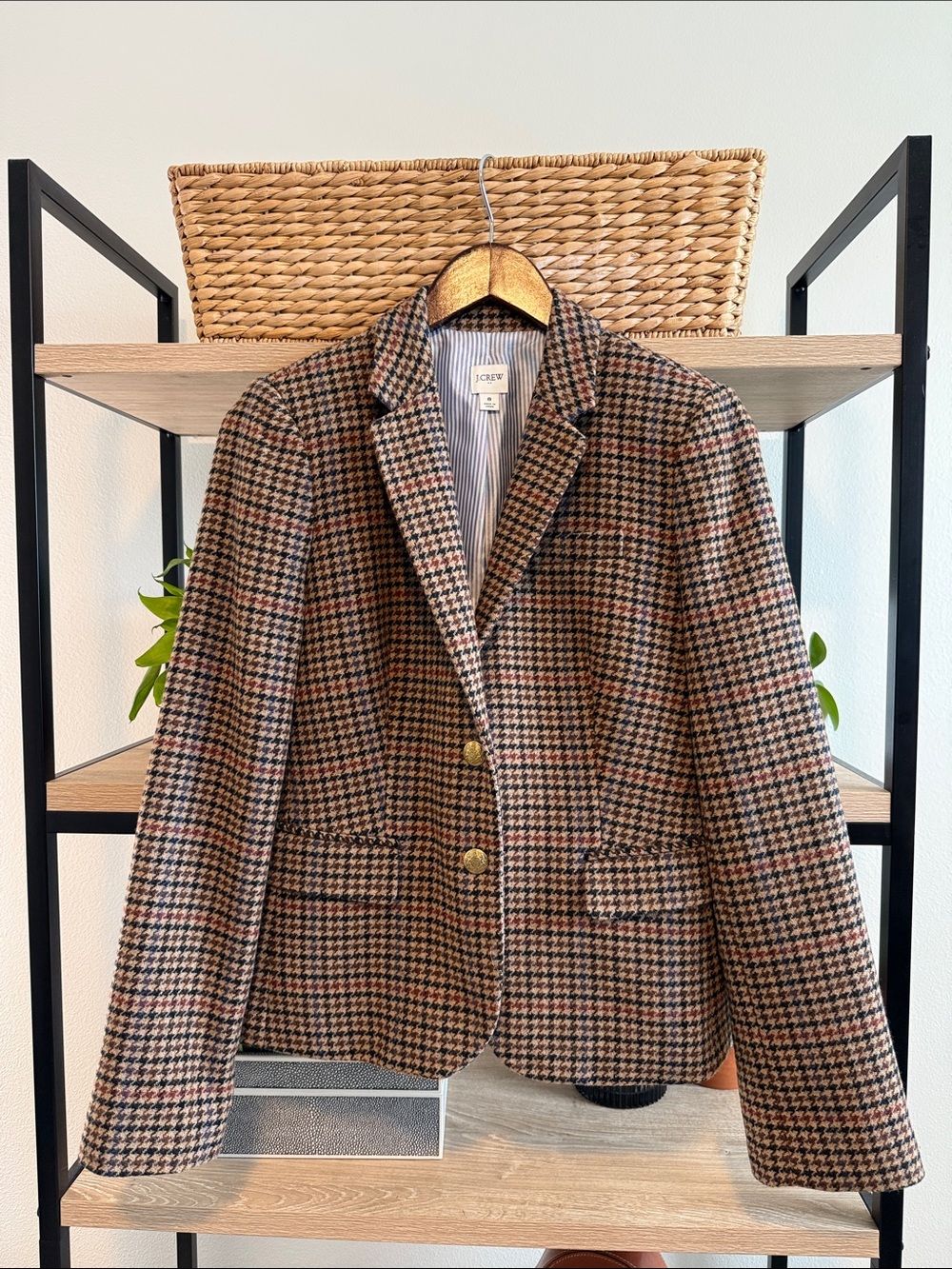 J. CREW Wool-Blend Schoolboy Blazer in Brown Houndstooth, 8